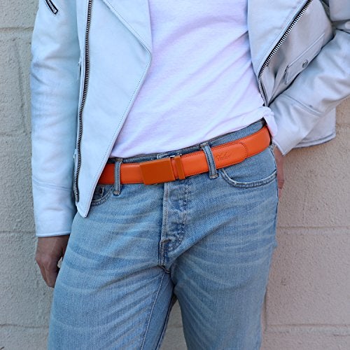 Falari Men's Genuine Leather Ratchet Dress Belt Automatic Sliding Buckle 8168-ORG-M36 - Image 3