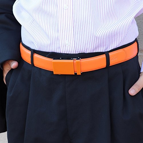 Falari Men's Genuine Leather Ratchet Dress Belt Automatic Sliding Buckle 8168-ORG-M36 - Image 5
