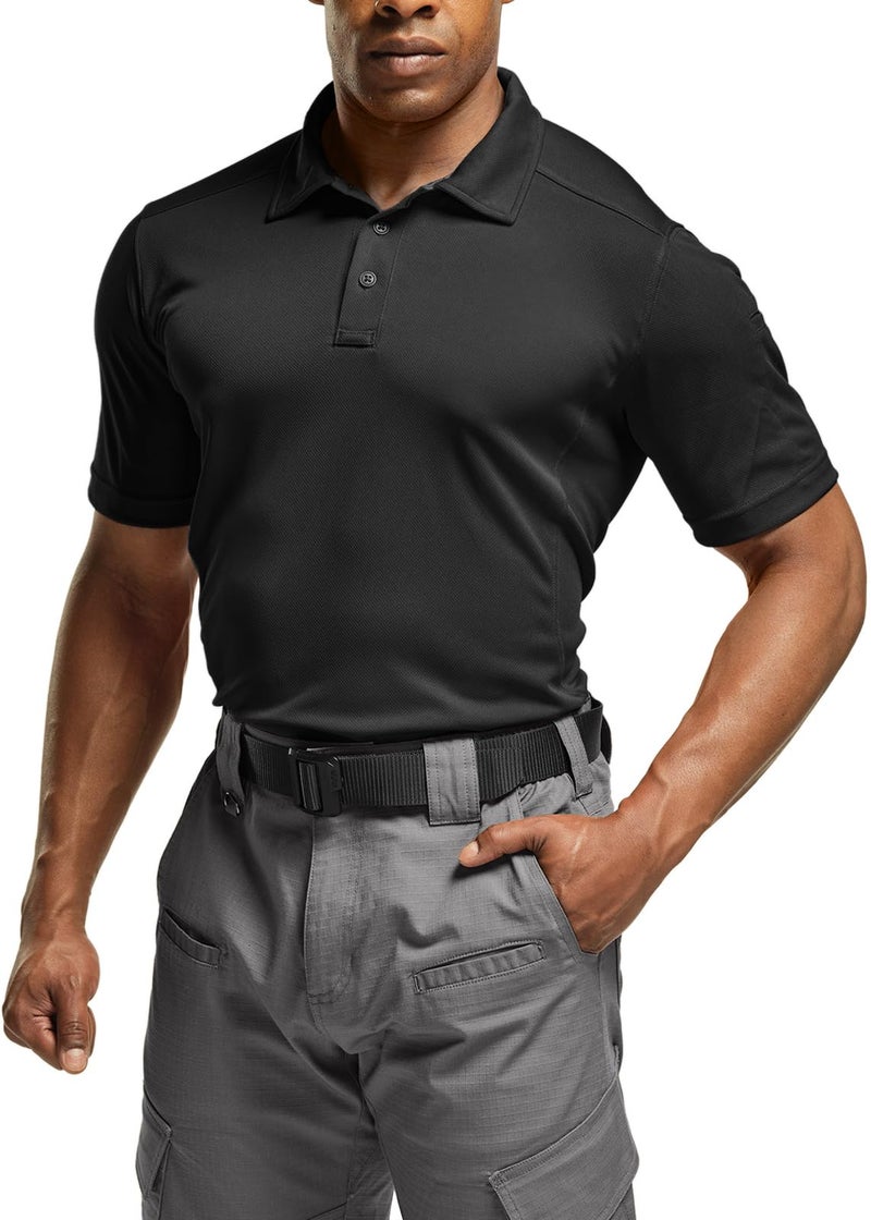 CQR Men's Quick Dry Tactical Polo Shirt, Lightweight Breathable Performance Polo, Short Sleeve UPF 50+ Outdoor Golf Shirt, Frost Essential Black, Large - Image 2
