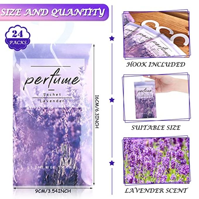 Loopeer 24 Pcs Large Hanging Closet Deodorizer Air Freshener Scented Sachets for Drawers and Closets Long Lasting Lavender Sachet Bags Drawer Freshener for Clothes (Lavender) - Image 5