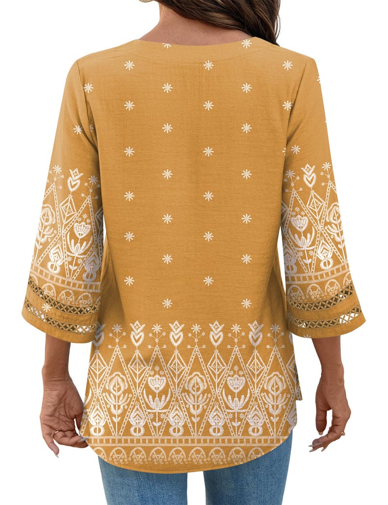 LOMON Linen Shirts for Women: 3/4 Sleeve Dressy Casual V Neck Boho Tops - Ladies Blouses Work Professional Flattering Outfits to Hide Tummy - Image 4