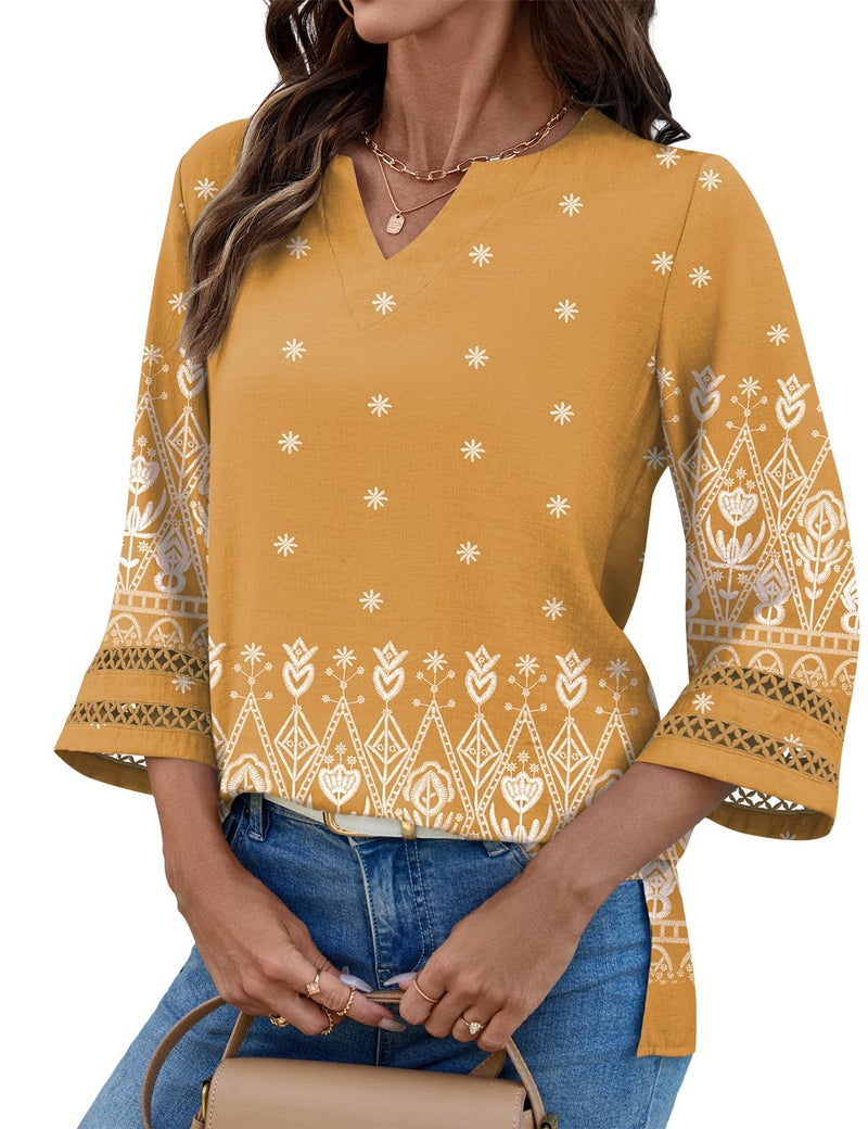LOMON Linen Shirts for Women: 3/4 Sleeve Dressy Casual V Neck Boho Tops - Ladies Blouses Work Professional Flattering Outfits to Hide Tummy - Image 5
