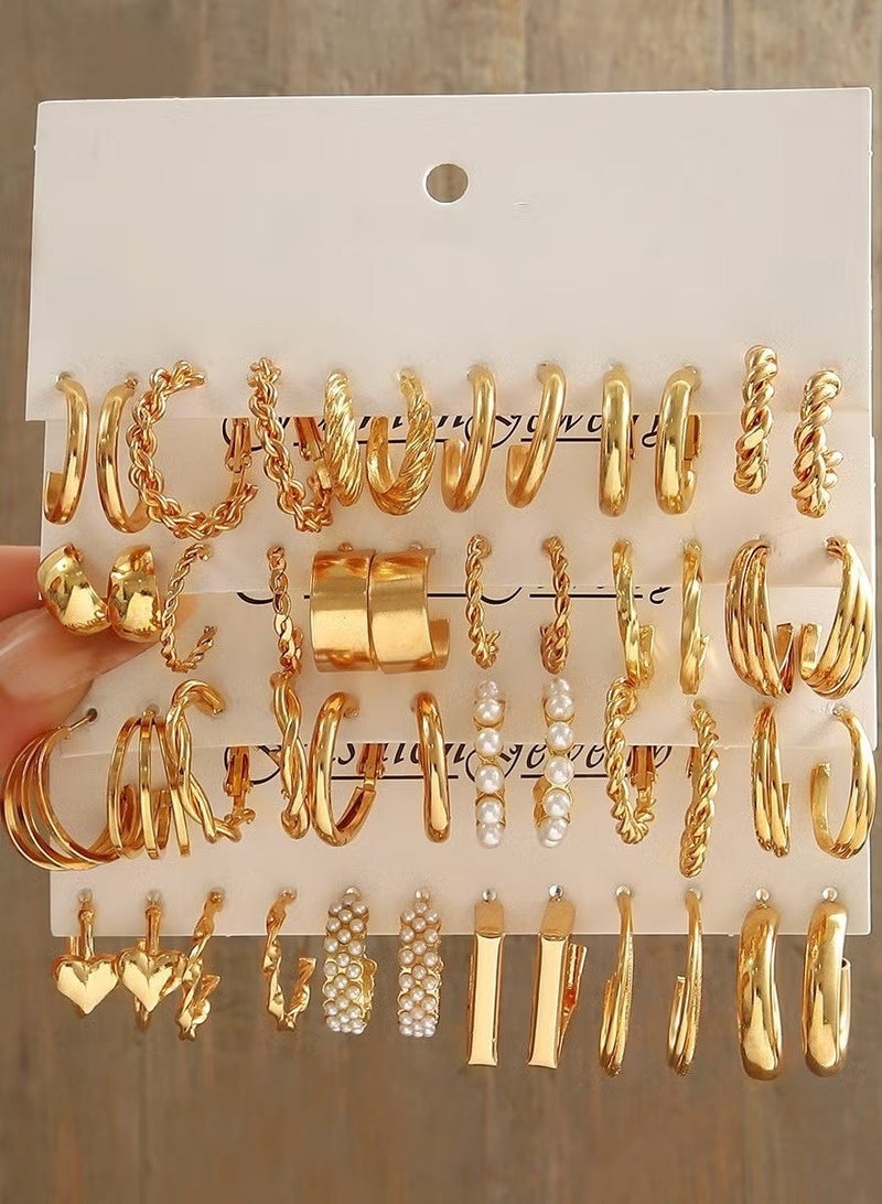 24 Pairs Earrings Set for Women | Pearl & Metal Style Ear Studs Collection - Image 1