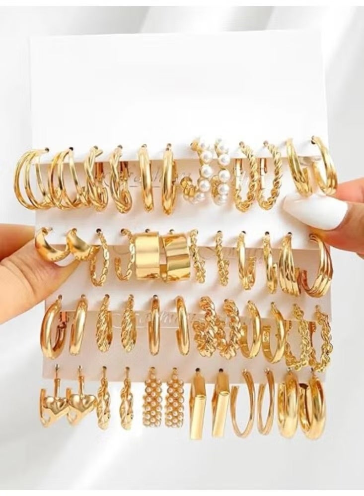 24 Pairs Earrings Set for Women | Pearl & Metal Style Ear Studs Collection - Image 2