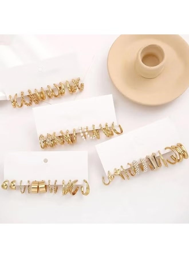 24 Pairs Earrings Set for Women | Pearl & Metal Style Ear Studs Collection - Image 5