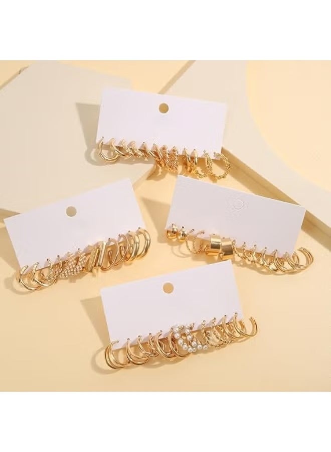 24 Pairs Earrings Set for Women | Pearl & Metal Style Ear Studs Collection - Image 4