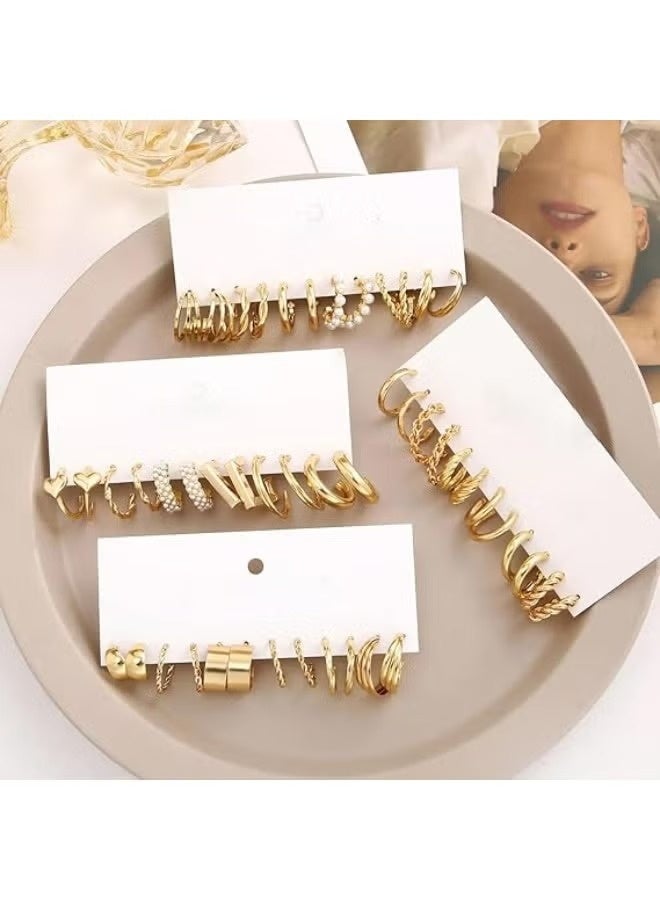 24 Pairs Earrings Set for Women | Pearl & Metal Style Ear Studs Collection - Image 3