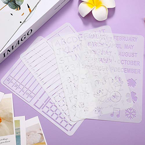 Zonon 24 Pieces Productivity Stencil Journal Stencil Plastic Planner Diy Drawing Template For Time Saving Planner Creating Layouts Easy Calendars,Lists,Letters,Numbers,Habit Trackers - Image 3