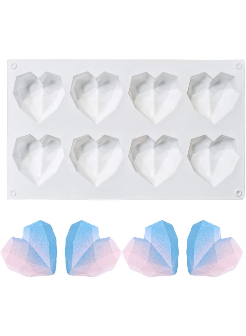 yuntop 8 Grid Diamond Heart Silicone Cake Chocolate Mold Silicone Baking Pan Mold for DIY Cake Mousse Dessert 3D Diamond Love Heart Shaped Mould for Candy Fondant Ice Cream Soap Cupcake Cheesecake Jelly - Image 1