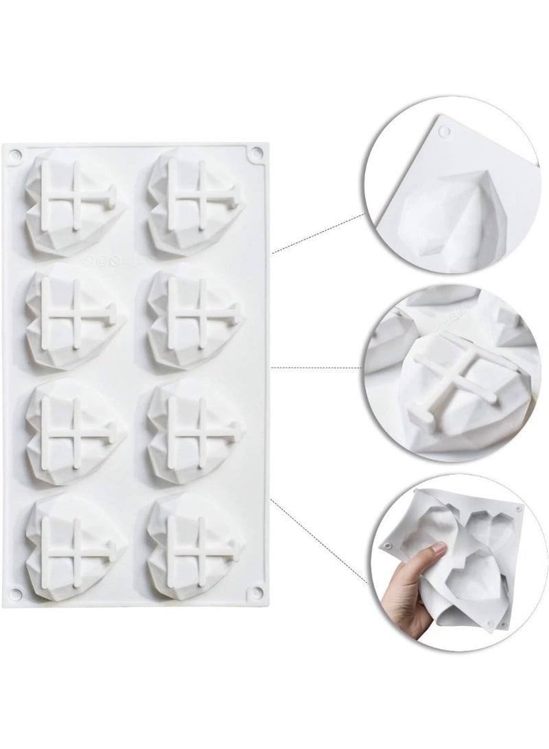 yuntop 8 Grid Diamond Heart Silicone Cake Chocolate Mold Silicone Baking Pan Mold for DIY Cake Mousse Dessert 3D Diamond Love Heart Shaped Mould for Candy Fondant Ice Cream Soap Cupcake Cheesecake Jelly - Image 3