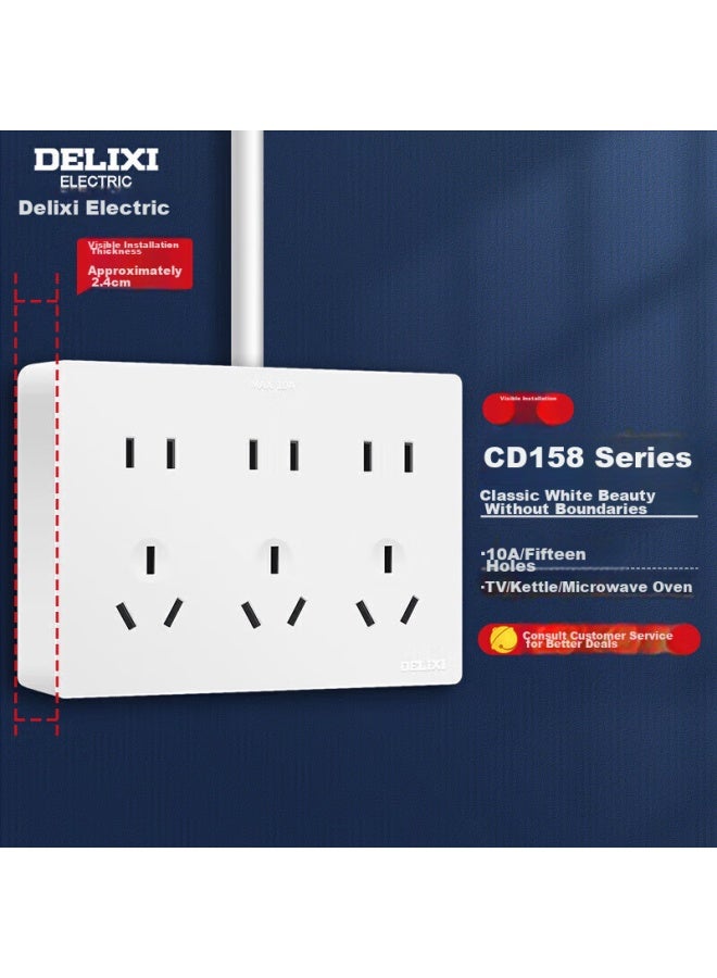 Delixi Surface-mounted Switch Socket Panel, Cd158 Series, Fifteen-hole Socket - Image 1