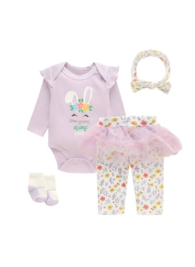 Bambimici -  Baby Girl 4-Piece Tutu Always Smile Bunny Set - Purple - Image 2