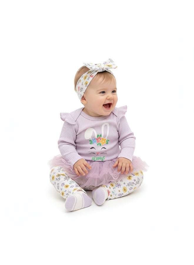 Bambimici -  Baby Girl 4-Piece Tutu Always Smile Bunny Set - Purple - Image 3