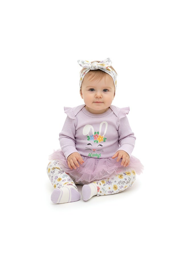 Bambimici -  Baby Girl 4-Piece Tutu Always Smile Bunny Set - Purple - Image 1