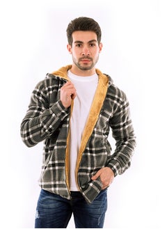 Padded Long Sleeves Zipper Hooded Jacket Grey