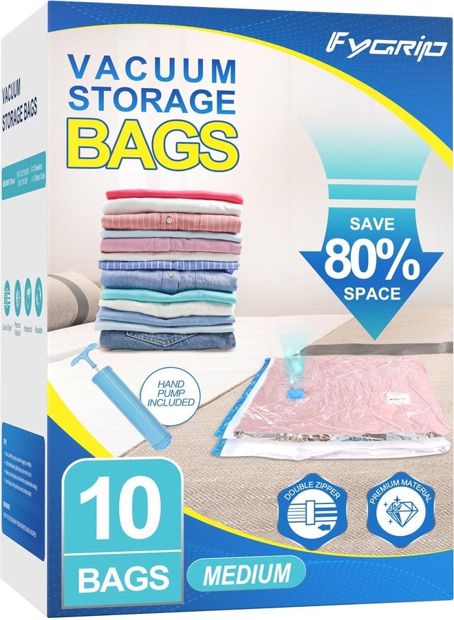 FYGRIP 10 Pack Medium Vacuum Storage Bags with Hand Pump, 80% Space Saver Vacuum Seal Bags for Clothing, Vacuum Compression Bags for Travel Lugggage, Blankets, Comforters - Image 1