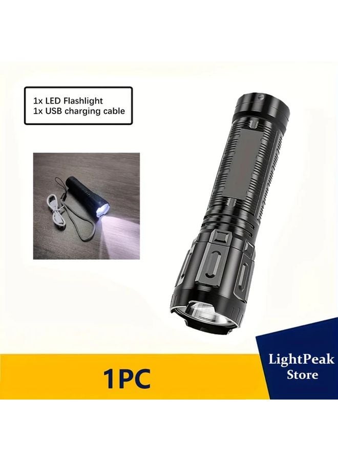 1pc Mini Handheld LED Flashlight USB Rechargeable 3 Modes Portable Torch - Image 1