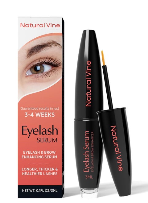 Natural Vine Eyelash and Brow Growth Serum, Irritation Free Formula, Guaranteed Results in 3-4 Weeks for Longer, Thicker, and Fuller Eyelashes