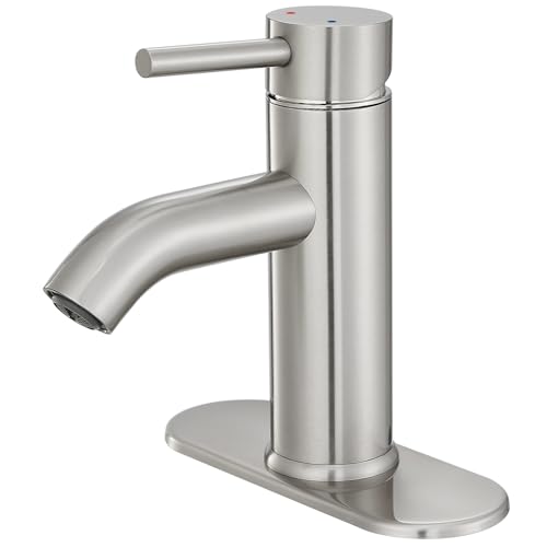 VOTON Bathroom Faucet Brushed Nickel One-Handle, Modern one Hole Bathroom Sink Faucet Lavatory Faucet with Deck - Image 1
