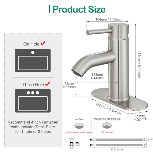 VOTON Bathroom Faucet Brushed Nickel One-Handle, Modern one Hole Bathroom Sink Faucet Lavatory Faucet with Deck - Image 5