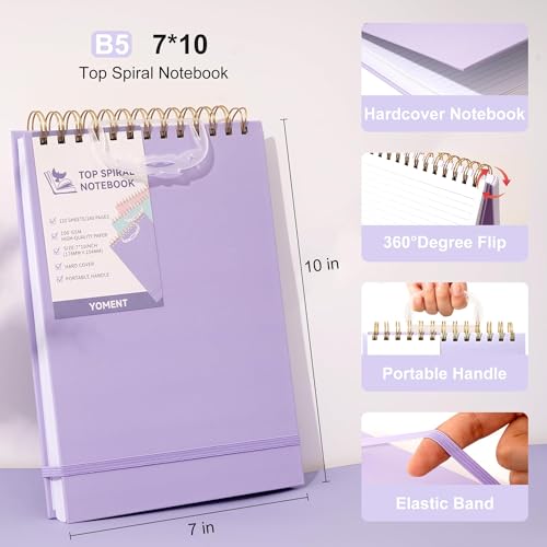 Yoment Top Spiral Notebook, Hardcover Steno Pads, 240 Pages Top Bound Spiral Notebooks, 7"x10" College Ruled Spiral Notepad Left-Handed Notebooks for Work School Office Business,Purple - Image 3