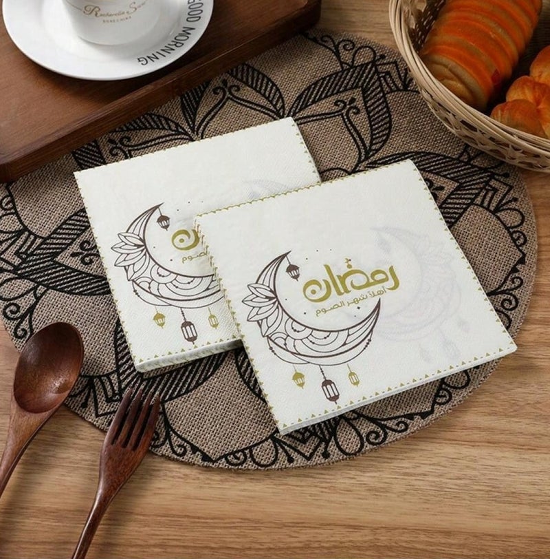 Ramadan Decorations Table Napkins with Crescent Lantern Design and Ramadan Kareem Text Elegant Paper Napkins for Iftar and Suhoor Table Decor 20 Pieces - Image 2