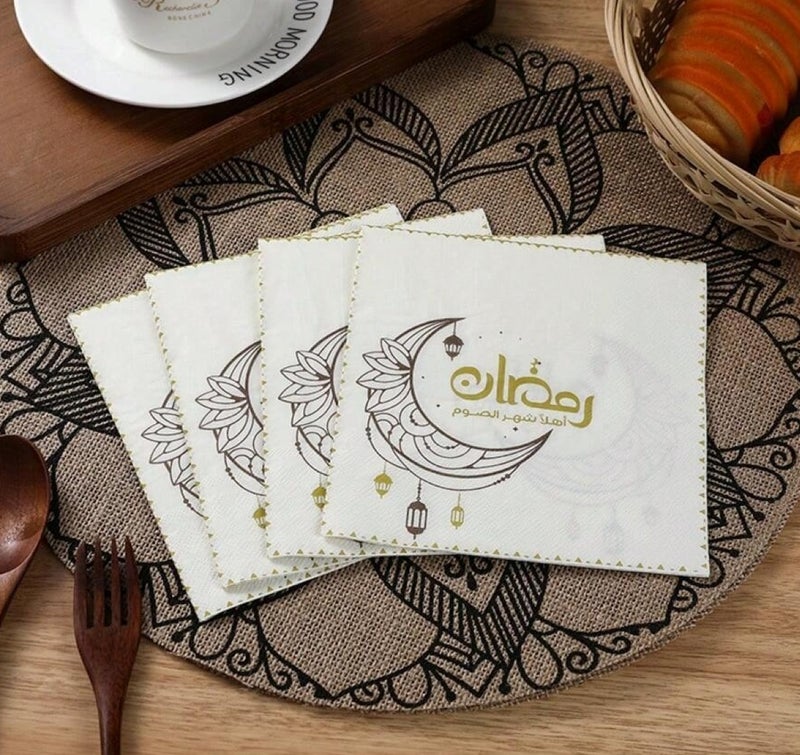Ramadan Decorations Table Napkins with Crescent Lantern Design and Ramadan Kareem Text Elegant Paper Napkins for Iftar and Suhoor Table Decor 20 Pieces - Image 3