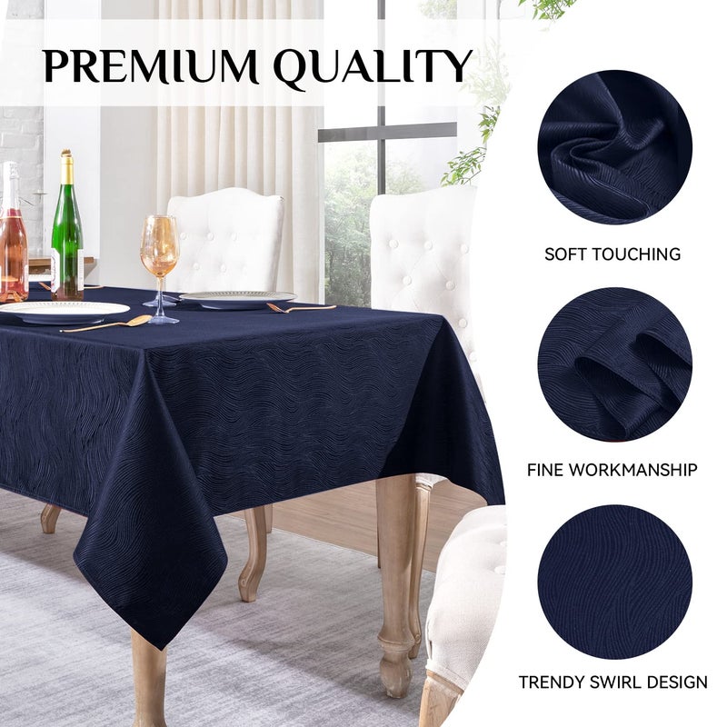 Softalker Jacquard Rectangle Tablecloth - Swirl Design Waterproof Stain Resistant Table Cover Wrinkle Free Heavy Weight Table Cloths for Dining and Kitchen (60 x 144 Inch  Navy Blue) - Image 5