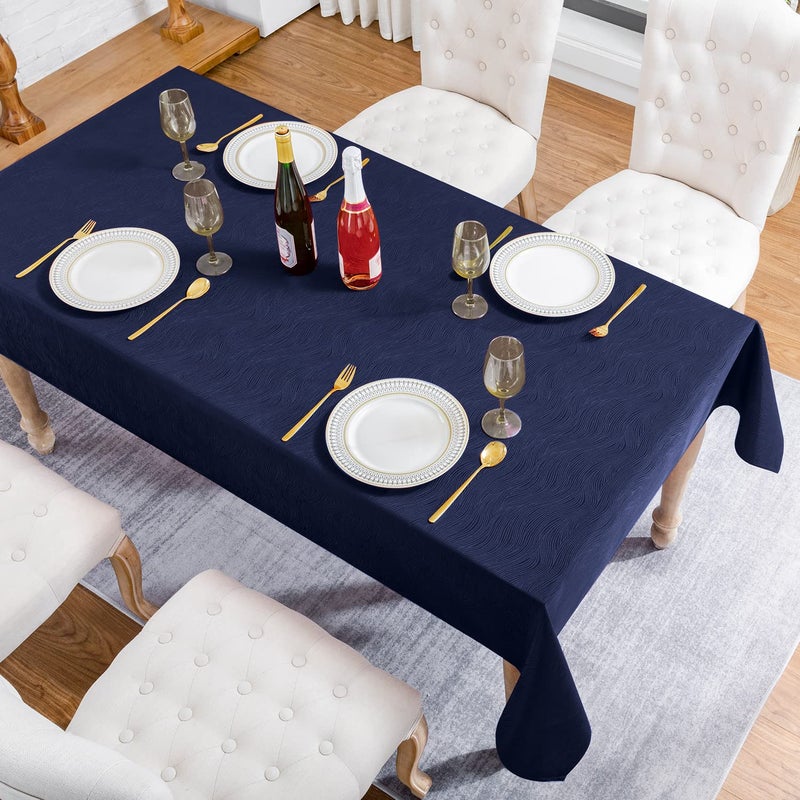 Softalker Jacquard Rectangle Tablecloth - Swirl Design Waterproof Stain Resistant Table Cover Wrinkle Free Heavy Weight Table Cloths for Dining and Kitchen (60 x 144 Inch  Navy Blue) - Image 3