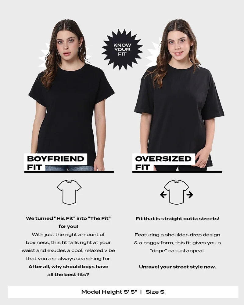 بيواكوف تيشيرت نسائي أسود مطبوع برسومات كن فضوليًا بقصة واسعة