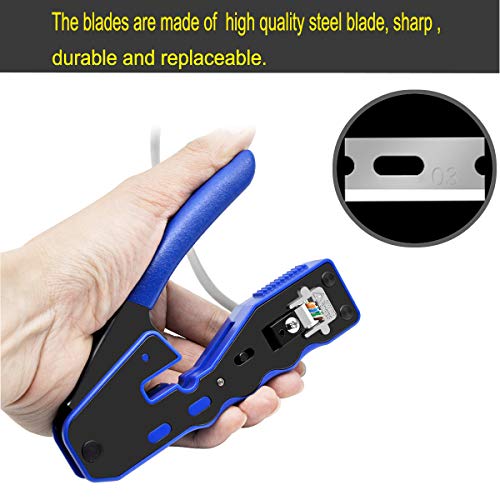 PETECHTOOL RJ45 Crimp Tool Kit Ethernet Crimping Tool Wire Crimper Stripper Cutter for Cat5e Cat6 Cat6a Pass Thrugh Connectors with 10 pieces Cat6 Connectors and 1 piece mini wire stripper - Image 5