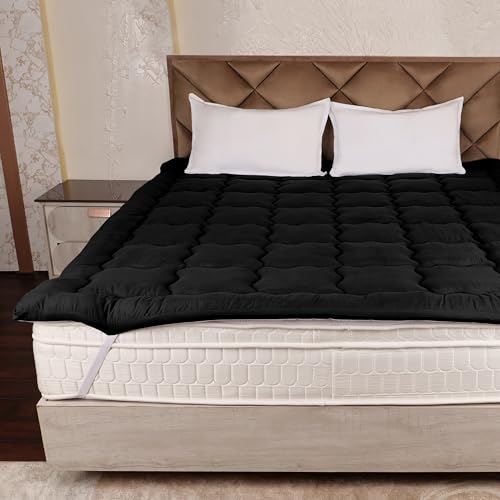 AVI Super Soft 500 GSM Microfiber Mattress Topper for Single Bed Size 78x36 Inch | All Season Comfortable Sleep 2 Inch Thick Mattresses Padding Single Size-(Black, 6.5x3 Feet, 4 Corners Elastic Band) - Image 1