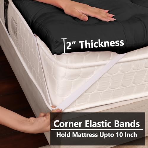 AVI Super Soft 500 GSM Microfiber Mattress Topper for Single Bed Size 78x36 Inch | All Season Comfortable Sleep 2 Inch Thick Mattresses Padding Single Size-(Black, 6.5x3 Feet, 4 Corners Elastic Band) - Image 3
