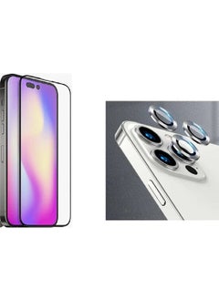 PSGT Apple iPhone 14 Promax Compatible Fully Covering Tempered Glass and Deep Purple Camera Lens Protector Set 
