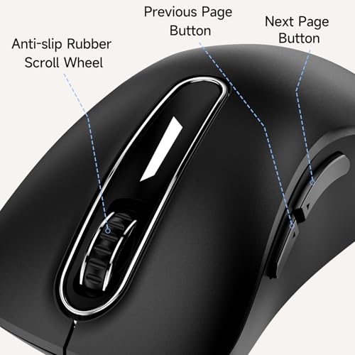 memzuoix Wired Mouse, USB Computer Mouse 1400 DPI Mobile Optical Mouse Ergonomic Design Computer Mice with 5FT Cord for Laptop, PC, Desktop, MacBook, 5 Buttons (Black) - Image 3
