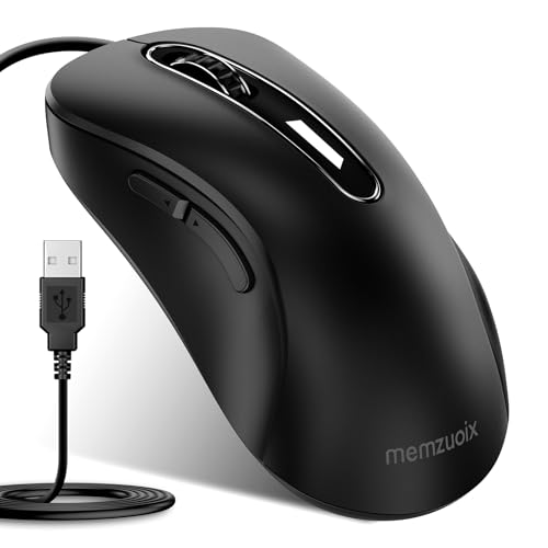 memzuoix Wired Mouse, USB Computer Mouse 1400 DPI Mobile Optical Mouse Ergonomic Design Computer Mice with 5FT Cord for Laptop, PC, Desktop, MacBook, 5 Buttons (Black) - Image 1