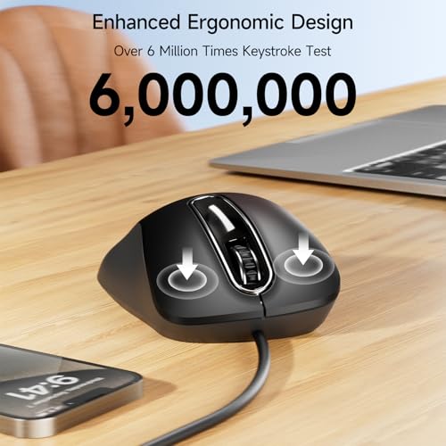 memzuoix Wired Mouse, USB Computer Mouse 1400 DPI Mobile Optical Mouse Ergonomic Design Computer Mice with 5FT Cord for Laptop, PC, Desktop, MacBook, 5 Buttons (Black) - Image 4