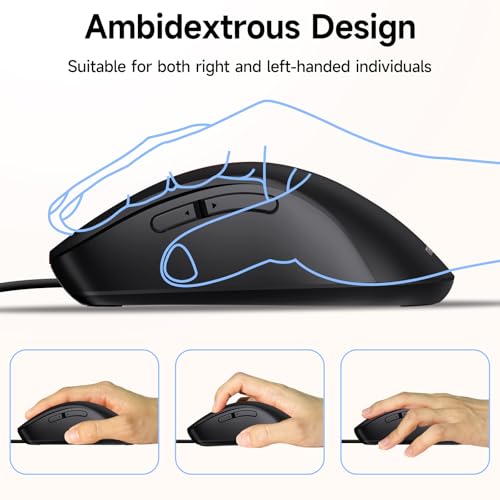 memzuoix Wired Mouse, USB Computer Mouse 1400 DPI Mobile Optical Mouse Ergonomic Design Computer Mice with 5FT Cord for Laptop, PC, Desktop, MacBook, 5 Buttons (Black) - Image 5