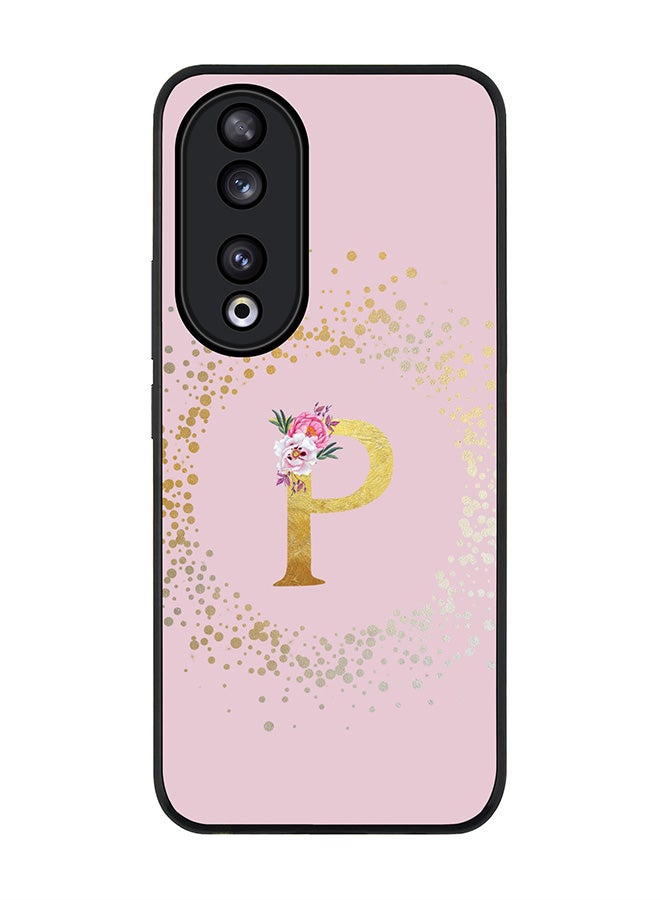 Stylizedd Rugged Black edge case for Honor 90 5G, Slim fit Flexible Anti Drop Thin Cover - Custom Monogram Initial Letter Floral Pattern Alphabet - P  (Pink ) - Image 1