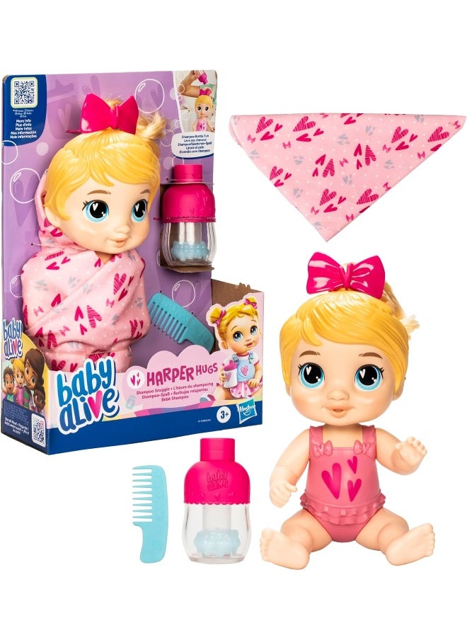 Baby Alive - Baby Alive Shampoo Snuggle Harper Hugs Blonde Hair 11 Inch Water Baby Doll Playset - Image 1