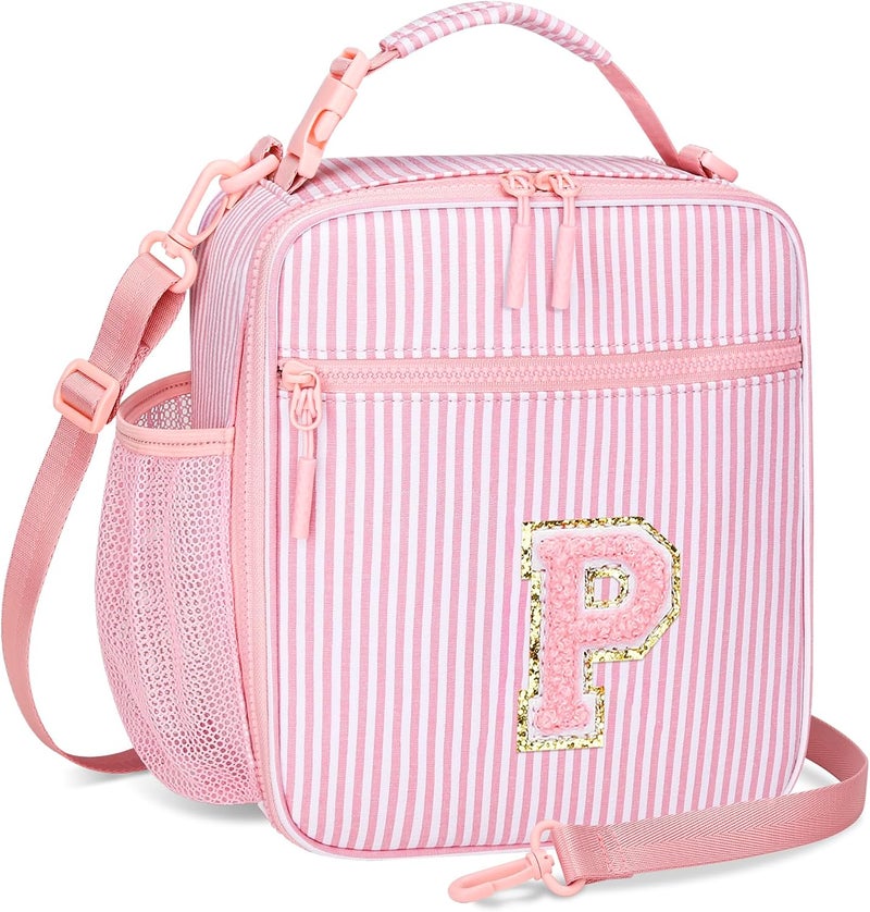 CLOUDWINGS Insulated Lunch Bag for Kids - Initial Cute Leak-Proof Lunch Box for Girls with Adjustable Strap, Back to School Gift (P-Pink) - Image 1