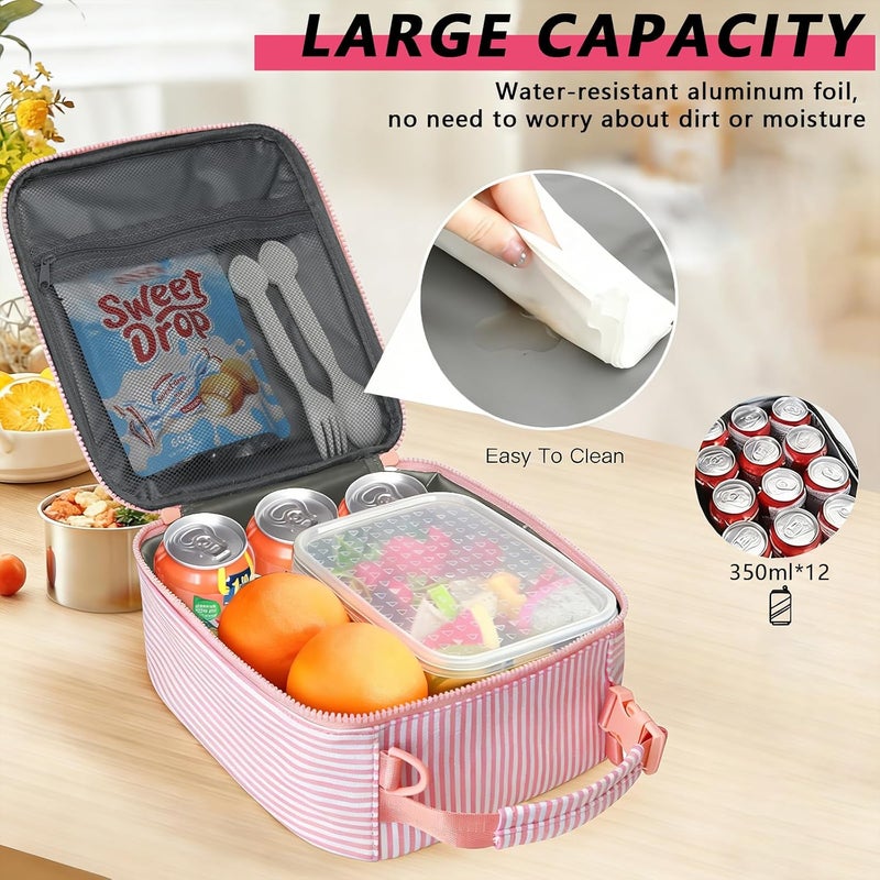CLOUDWINGS Insulated Lunch Bag for Kids - Initial Cute Leak-Proof Lunch Box for Girls with Adjustable Strap, Back to School Gift (P-Pink) - Image 3