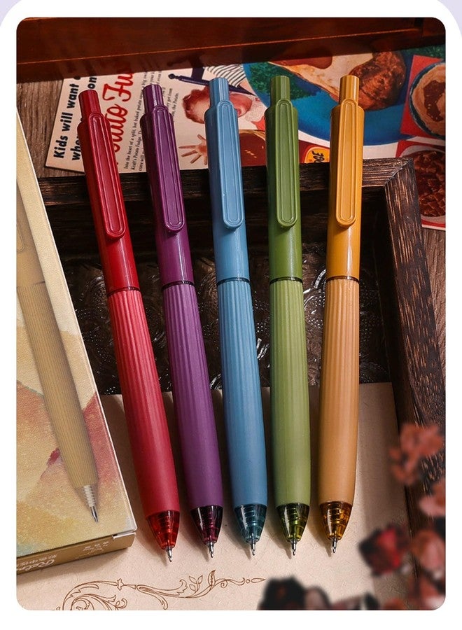 T-shin Vintage Rollerball Press Pens,5 Unique Shades Colorful Ink Click Pens,0.5mm Smooth Quick-Dry Gel Pens for Students,School Supplies,Vibrant Colors Rolling Ball Pens for Notes,Journals (5) - Image 3