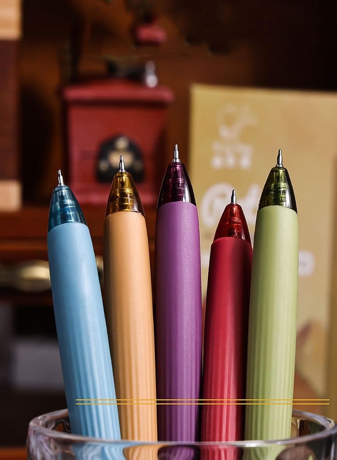 T-shin Vintage Rollerball Press Pens,5 Unique Shades Colorful Ink Click Pens,0.5mm Smooth Quick-Dry Gel Pens for Students,School Supplies,Vibrant Colors Rolling Ball Pens for Notes,Journals (5) - Image 5