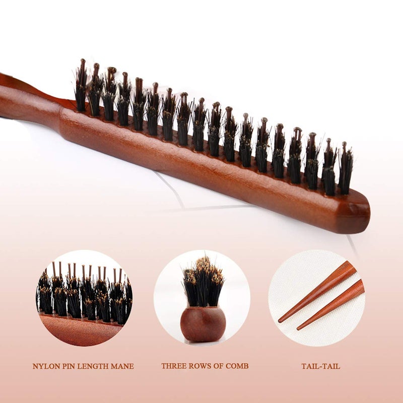 Aethland 2pcs Boar Bristle Teasing Brush for Women, Teaser Brush with Rat Tail Back Combing - Detangling, Add Volume Makes Hair Smooth - Image 3