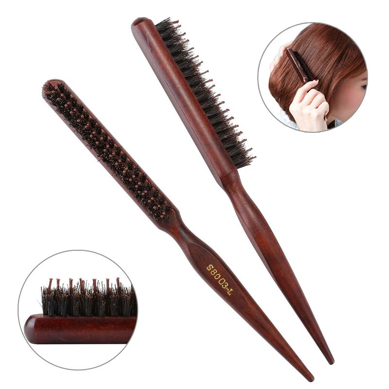 Aethland 2pcs Boar Bristle Teasing Brush for Women, Teaser Brush with Rat Tail Back Combing - Detangling, Add Volume Makes Hair Smooth - Image 4