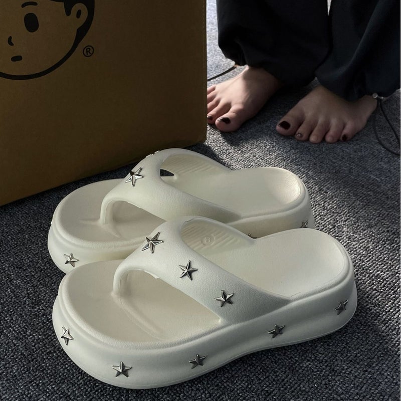 7CM Thick EVA Flip-Flops for Women Summer Non-SlipEVA-Flip Flop Star [White]] EVA-Flip Flop Star [White]]