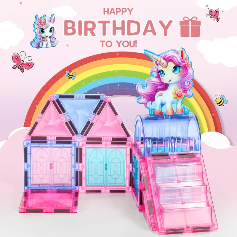 VANLINNY Unicorn Magnetic Tiles, Unicorn Toys for Girls Age 4-6, Magnetic Building Blocks for Kids, Diamond Magnetic Tiles 3D Educational Toy, STEM Construction for Toddlers, Birthday Gifts for Boys and Girls - Image 3