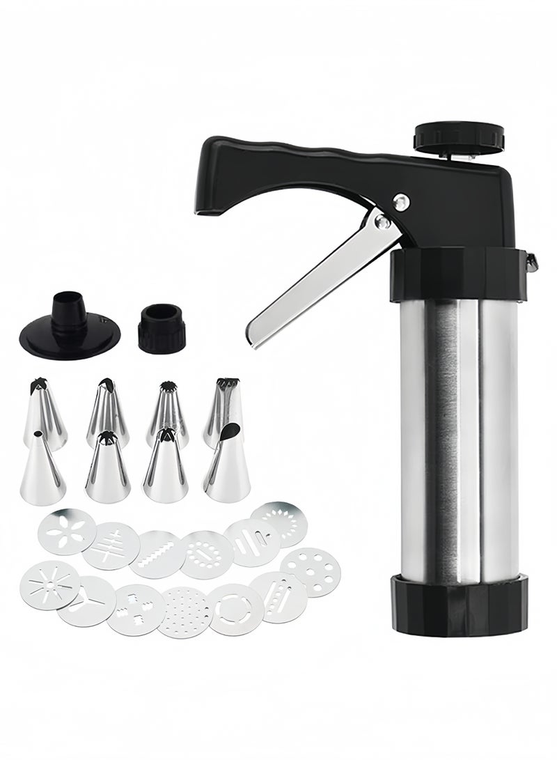 اعاره ماكينة ضغط البسكويت، ماكينة تحضير البسكويت من الفولاذ المقاوم للصدأ مع 13 قرصًا و8 فوهات لتزيين البسكويت والكعك في المنزل، مجموعة ضغط البسكويت للخبز - Image 1