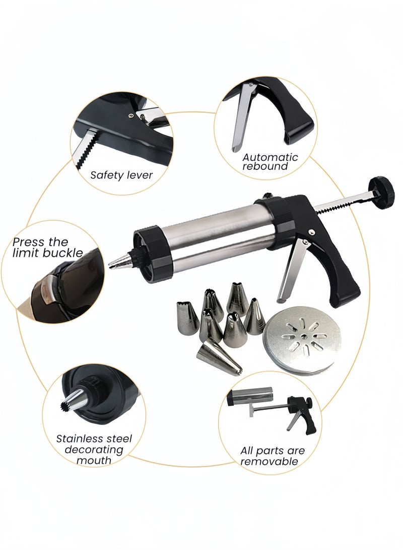 اعاره ماكينة ضغط البسكويت، ماكينة تحضير البسكويت من الفولاذ المقاوم للصدأ مع 13 قرصًا و8 فوهات لتزيين البسكويت والكعك في المنزل، مجموعة ضغط البسكويت للخبز - Image 4